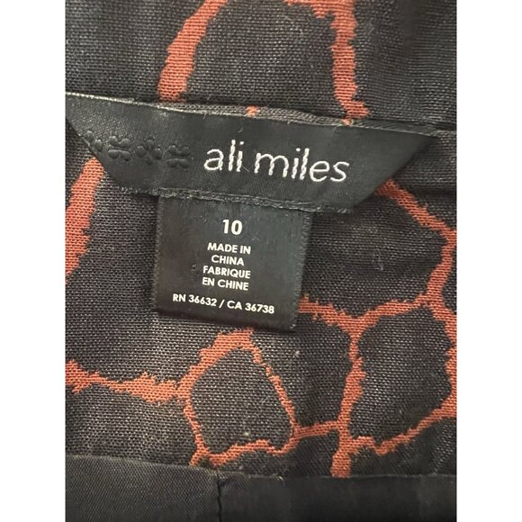 Ali Miles Animal Print Jacket Women's Sz 10 Black Rust Belted Portrait Collar - Picture 10 of 11